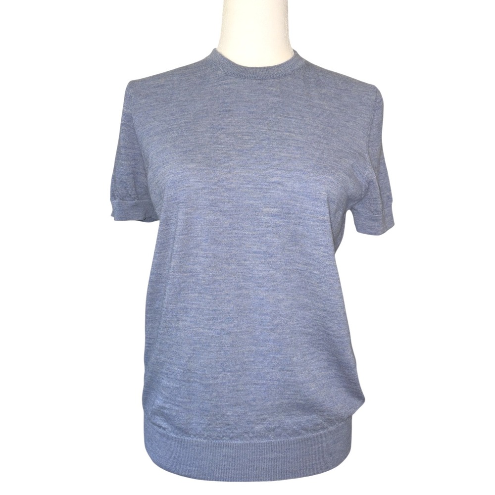 Classic Crewneck Short-Sleeve Sweater in Heather Blue